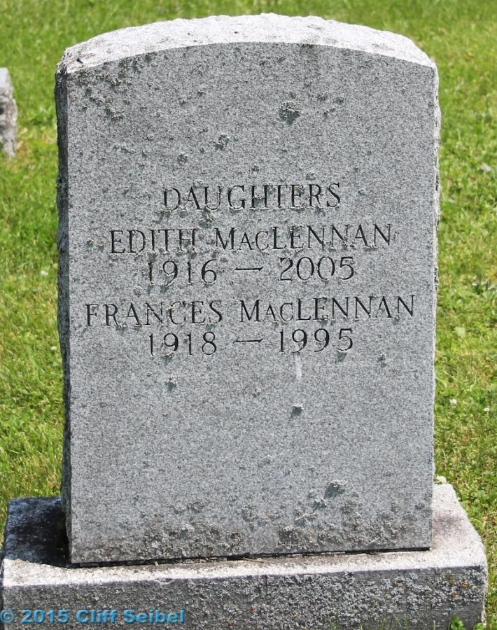 Photo of headstones/Edith & Frances McLennan hdstn Alexandria Church Cem